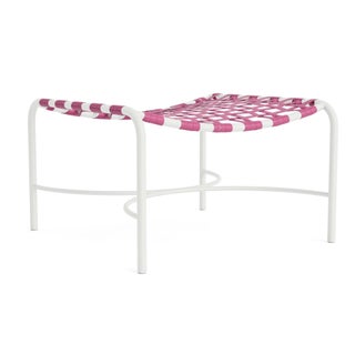 Brown Jordan Kantan Aluminum Ottoman in Chalk with Hot Pink Vinyl Strapping For Sale