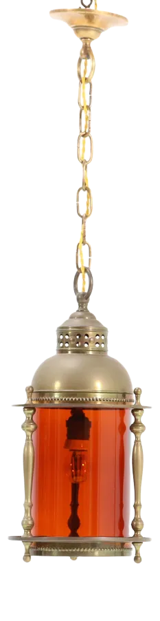 Art Nouveau Patinated Brass Lantern with Original Glass Shade, 1900s