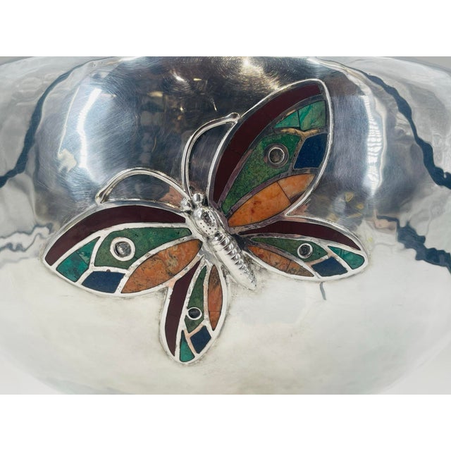 1980s Silver Plate Punch Bowl With Stone Inlay by Emilia Castillo, Mexican Silver For Sale - Image 15 of 18
