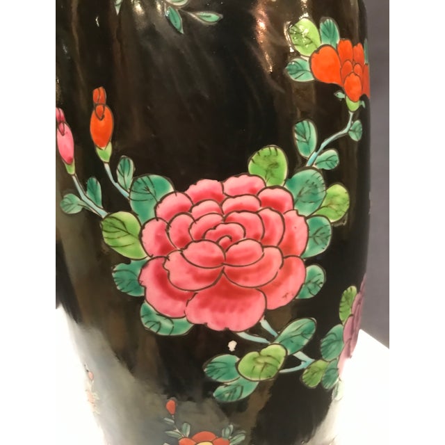 Vintage Hand Painted Chinoiserie Pottery Vase This artful hand-painted vessel depicting vibrant flowers, bird, butterfly...