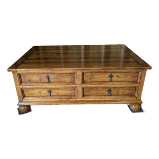 Stickley Antiquities Collection Solid Oak 4-Drawer Shelby Storage Cocktail Coffee Table For Sale