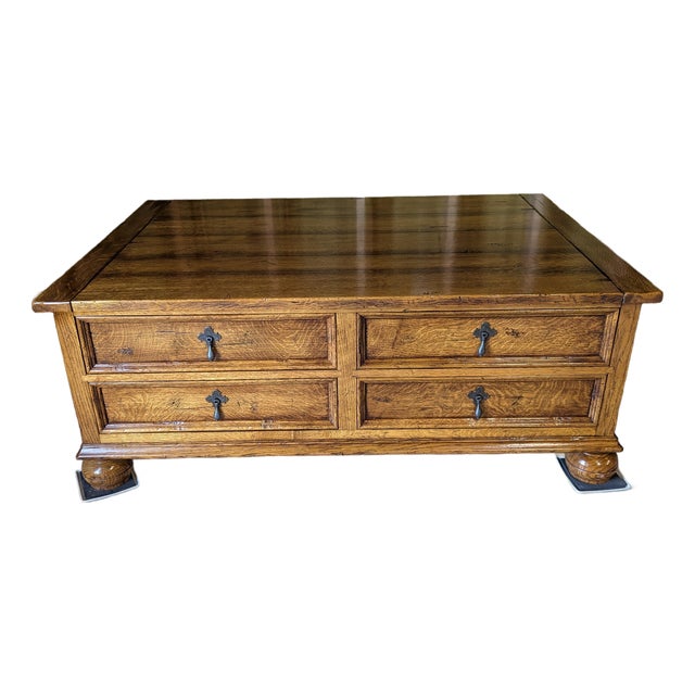 Stickley Antiquities Collection Solid Oak 4-Drawer Shelby Storage Cocktail Coffee Table For Sale