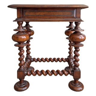Portuguese-Inspired Ornately Turned Side Table For Sale