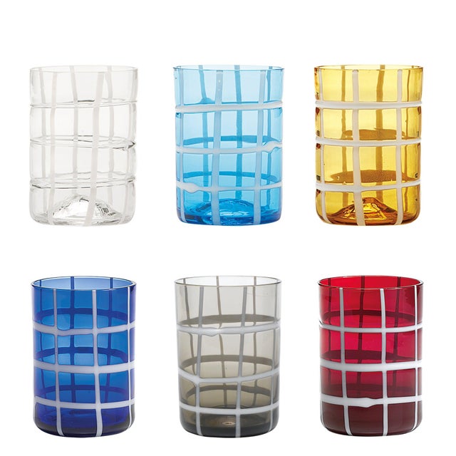 Handmade colored tumblers in blown glass, available in six different colors. Design by Federico de Majo 2006. Set of 6...