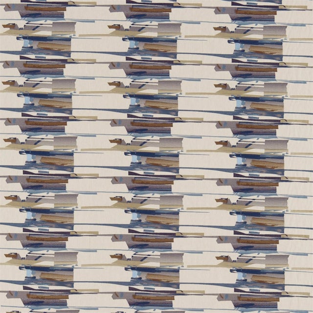 Harlequin Zeal Fabric in Old Navy/Denim/Tan - a Sample For Sale