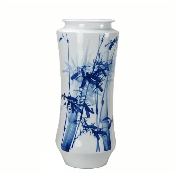 Ceramic Chinoiserie Blue and White Porcelain Bamboo Vase For Sale - Image 7 of 7