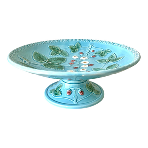 Vintage Majolica Wild Strawberry Footed Compote Bowl