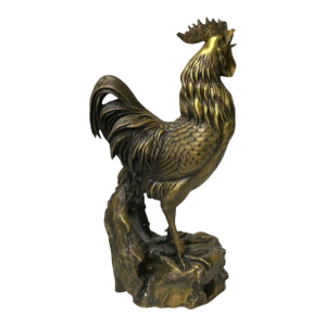 Vintage Brass Color Metal Rustic Fengshui Tilted Upward Rooster Figure