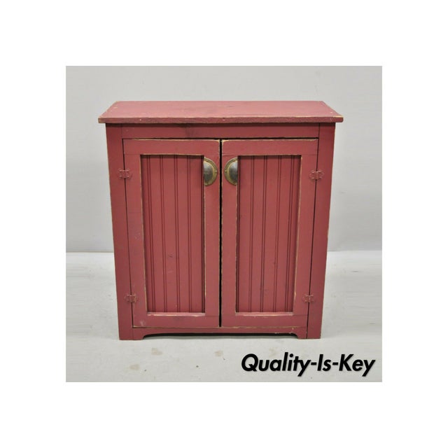 Vintage Red Painted Primitive Rustic Colonial 32 Wooden Kitchen Cupboard Cabinet Chairish