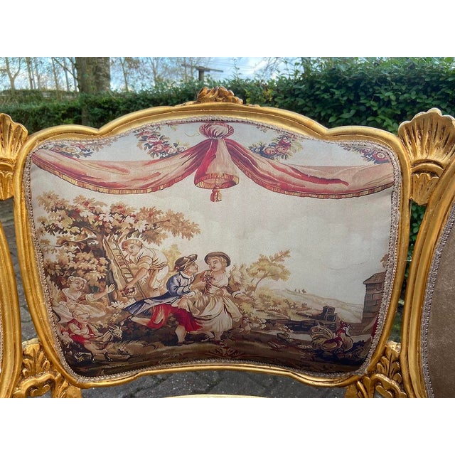 1940s French Louis XVI Gold Beige Sofa Set - 5 Pc For Sale - Image 10 of 18