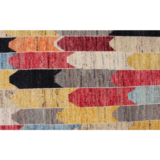 Blue Modern Rug in Art Deco Abstract Design With Multi Colors and Black Border 7'11 X 9'3 For Sale - Image 8 of 10