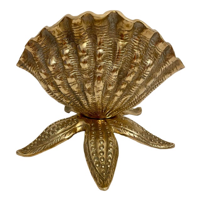 Brass Seashell Nautilus Planter on Starfish Base For Sale