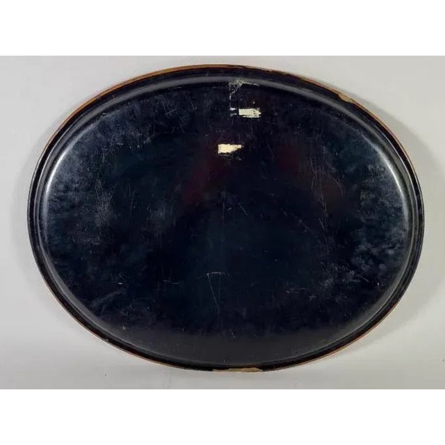 Antique Had Painted Paper Mache Scenic Tray W Horses & Dogs.