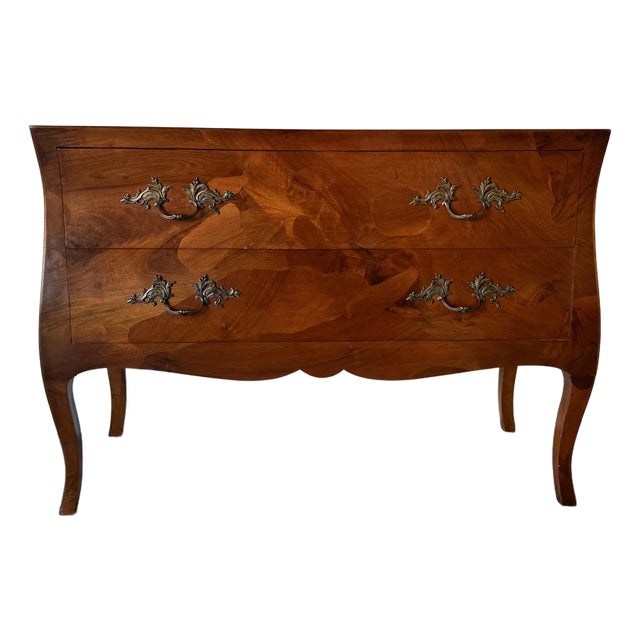 Vintage Hollywood Regency Style - Burlwood Lowboy Chest of Drawers For Sale