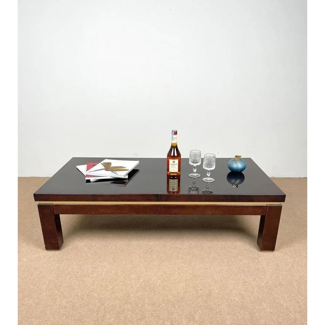 Metal Italian Brown Goatskin Coffee Table by Aldo Tura, 1960s For Sale - Image 7 of 16