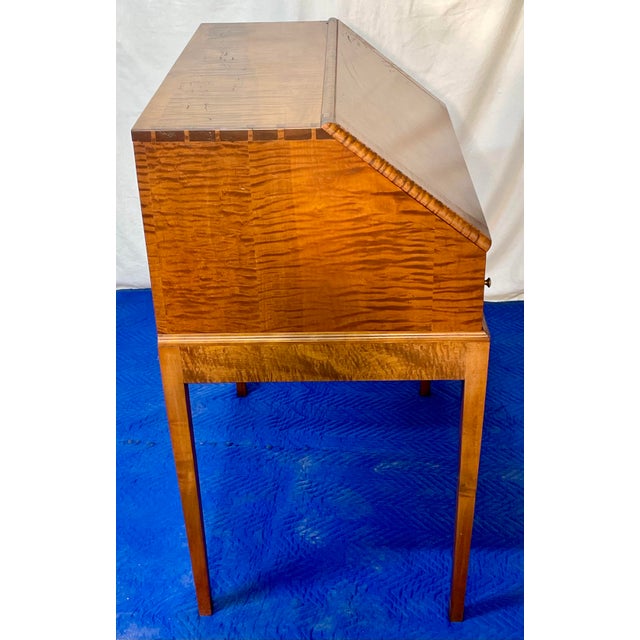 Tiger Maple Bench Made Drop Front Secretary Desk on Frame Late 20th Century For Sale - Image 4 of 18