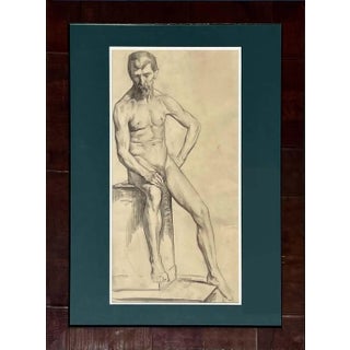 Large Antique Male Nude Art Study Drawing From Paris, Framed in Italy For Sale