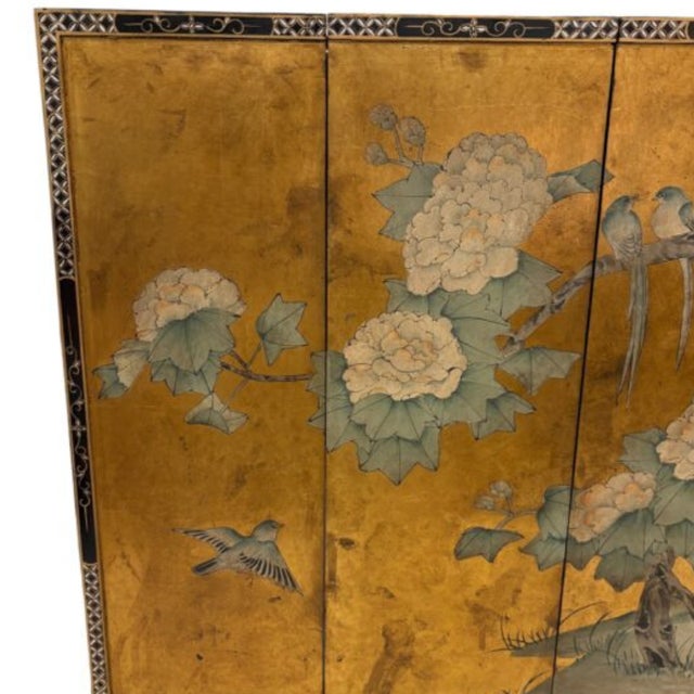 Golden Oriental Screen with Flowers and Birds, 1890s For Sale - Image 6 of 7