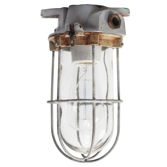 1920s Vintage Industrial Grey Cast Iron Clear Glass Flush Mount by Industria Rotterdam For Sale - Image 5 of 6