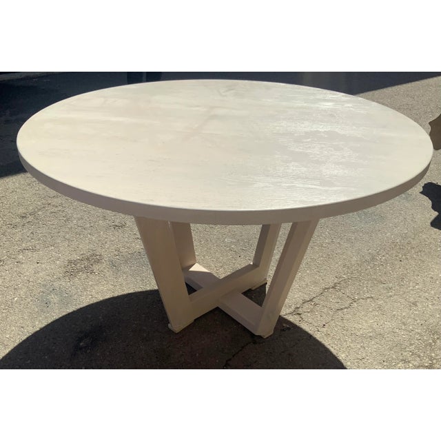 1990s 1990s Modern Round Solid Oak Dining Table with White Cerused Finish For Sale - Image 5 of 5