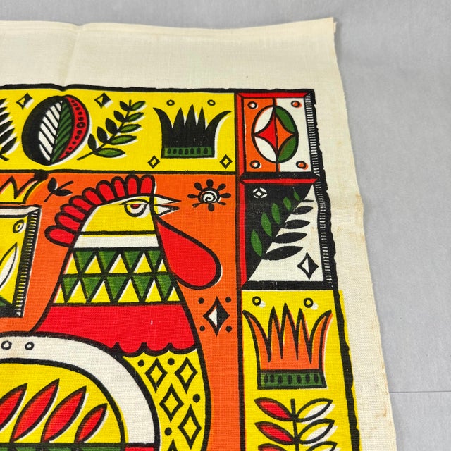 Textile Mid-Century Era Georges Briard Rooster Print Silkscreened Linen Tea Towel For Sale - Image 7 of 13