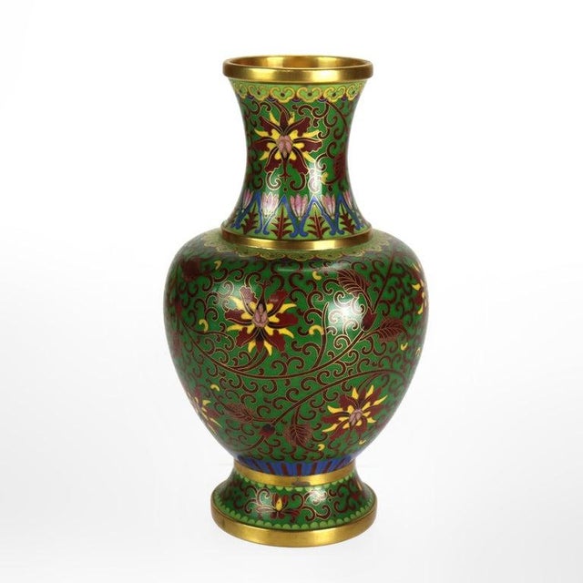 Chinese Cloisonne Floral Enameled Vase 20thC Measures - 8.25"H x 4.5"W x 4.5"D