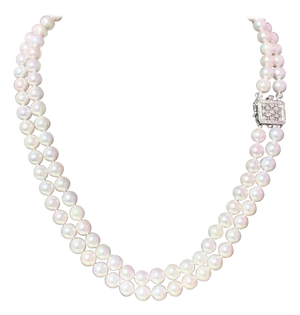 Diamond Akoya Pearl 2-Strand Necklace 14k Gold Certified