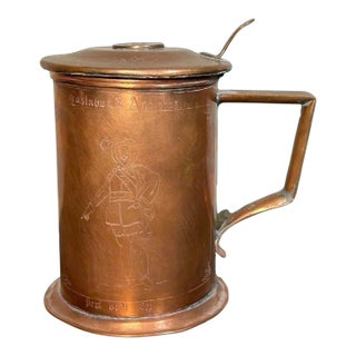 Circa 1910 Swedish Eskilstuna Copper Alloy Metal Engraved Gustavus Aldolphus and Carolus XII Motifs Gustaf v Coin Lid Commemorative Tankard/Stein For Sale