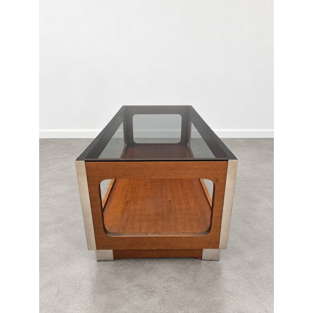 Mid-Century Modern Mid-Century Walnut and Smoked Glass Coffee Table, 1960s For Sale - Image 3 of 8
