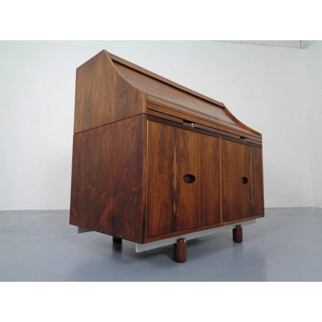 Bernini Rosewood and Leather Tambour Writing Desk by Gianfranco Frattini for Bernini, Italy, 1964 For Sale - Image 4 of 18