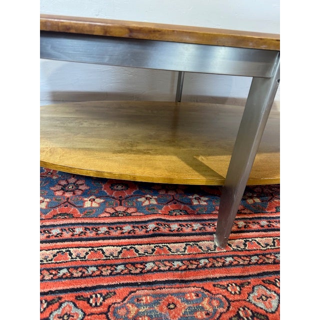 Brown 1960s Cherry Wood Oval Coffee Table on Metal Legs For Sale - Image 8 of 8