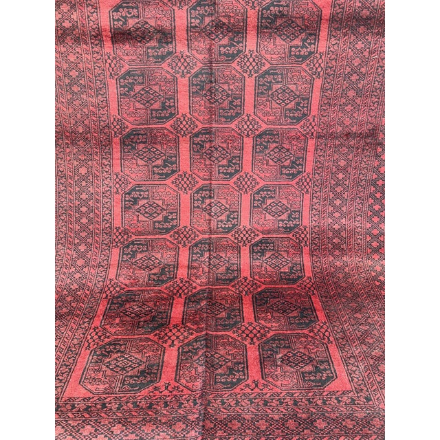 Red Vintage Afghan Turkmen Ersari Bokhara Gul Rug - 8'6" X 6'6" For Sale - Image 8 of 12