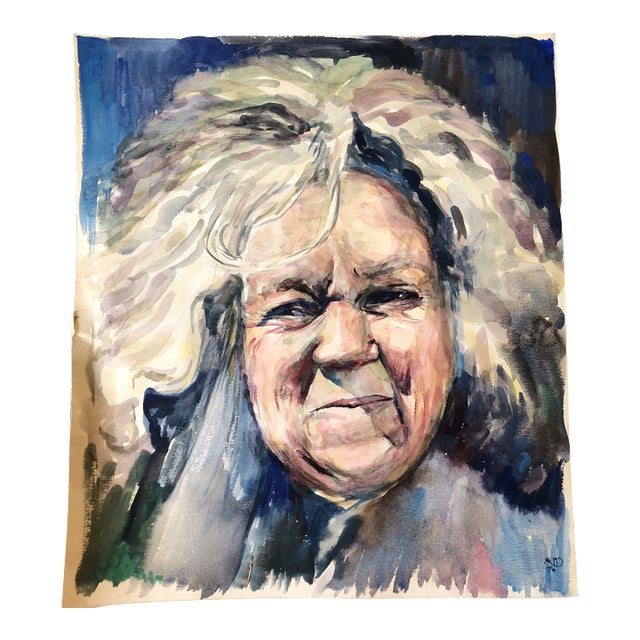 1970’s Vintage Original Female Portrait Watercolor Painting Signed For Sale