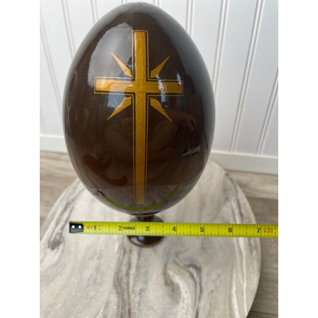 Russian Kholuy Style Lacquer Egg Flight Into Egypt Signed Ryabov Vintage 10" Large For Sale - Image 4 of 11