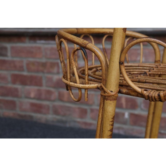 Vintage Italian Oval Bar Cart / Trolley on Caster Wheels in Bamboo and Rattan For Sale - Image 14 of 18
