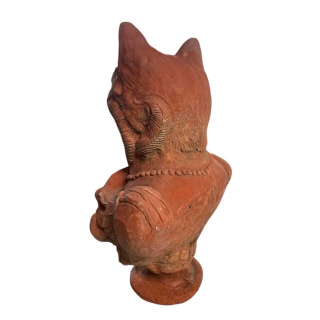 Vintage Anthropomorphic Cat Bust Sculpture in Terracotta-Colored Reconstituted Stone For Sale - Image 4 of 8