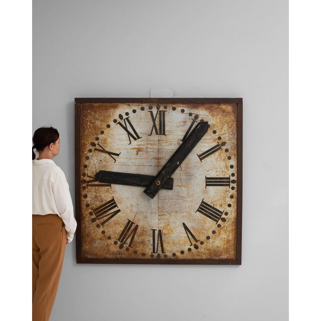 1920s French Industrial Metal Wall Clock Face For Sale - Image 10 of 18