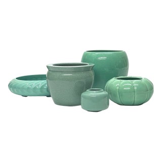Mid Century Jade Green Eclectic Planters - Group of 5 For Sale
