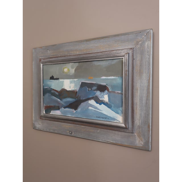 Mid-Century Modern 'Moonlit Sea' Vintage Original Abstract Coastal Landscape Oil Painting, Framed For Sale - Image 6 of 14