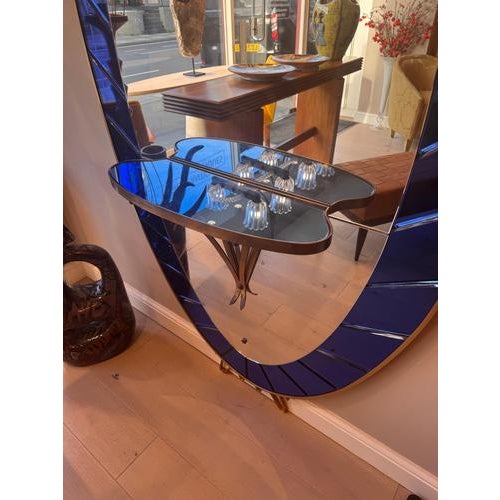 Large Cobalt Blue Mirror and Console attributed to Cristal Arte, 1950s For Sale - Image 4 of 8