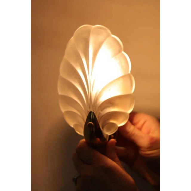 Art Deco Brass & Glass Shell Wall Lamps Denmark, 1930s Rewired, Working, E14, Set of 2 For Sale - Image 14 of 18