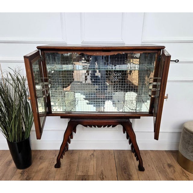 Mid-Century Art Deco Italian Walnut Mosaic Bar Cabinet with Mirror, 1950s For Sale - Image 10 of 12