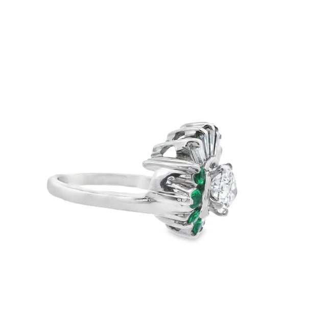 1950s 14k White Gold Pear Shaped Diamond and Emerald Ring With Gia Report Size 8.75 For Sale In Lexington, KY - Image 6 of 11