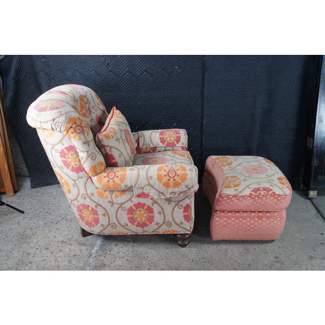 Vintage Pearson Floral Tufted Club Lounge Library Armchair & Ottoman For Sale - Image 10 of 14