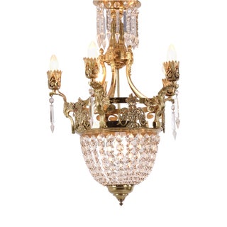 Antique French 5-Arm Chandelier in Crystal and Gilt Bronze, 1890 For Sale