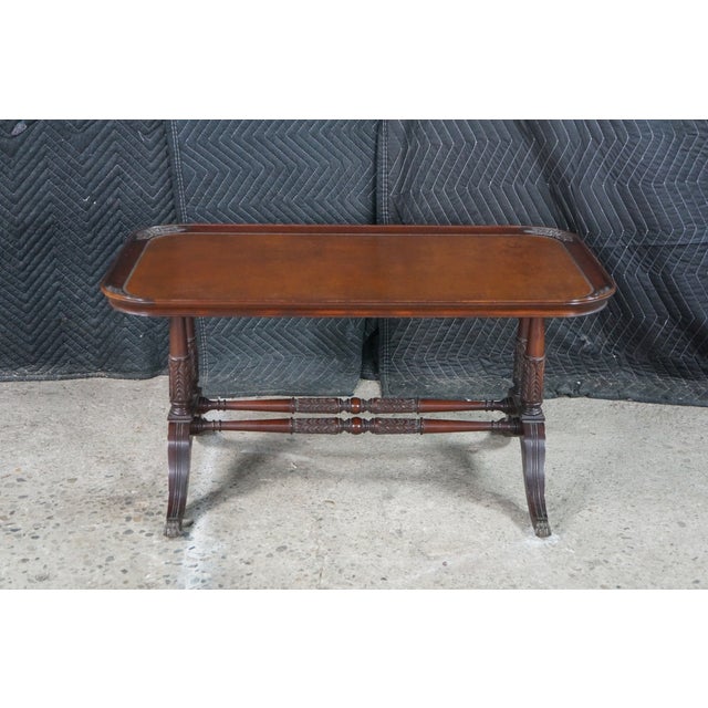 1940s Imperial Duncan Phyfe Regency Mahogany Tooled Leather Coffee Cocktail Table For Sale - Image 18 of 18