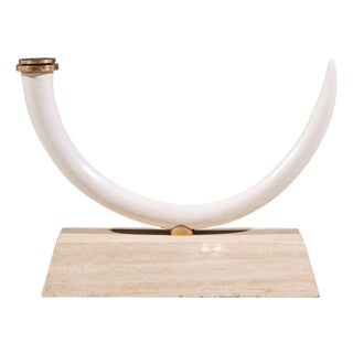 Mid Century Faux Elephant Tusk Brass and Travertine Console Table For Sale