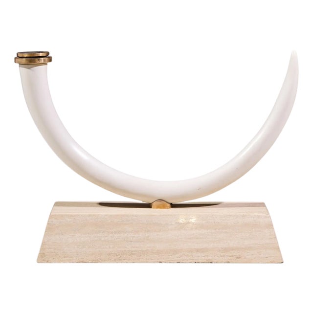Mid Century Faux Elephant Tusk Brass and Travertine Console Table For Sale