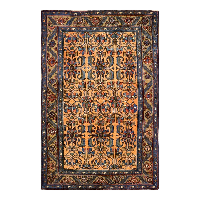 Antique Persian Lilihan Wool 5X7 Blue, Orange, Green & Rust Handmade Area Rug #9902439 For Sale