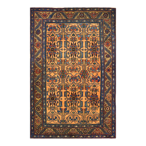 Antique Persian Lilihan Wool 5X7 Blue, Orange, Green & Rust Handmade Area Rug #9902439